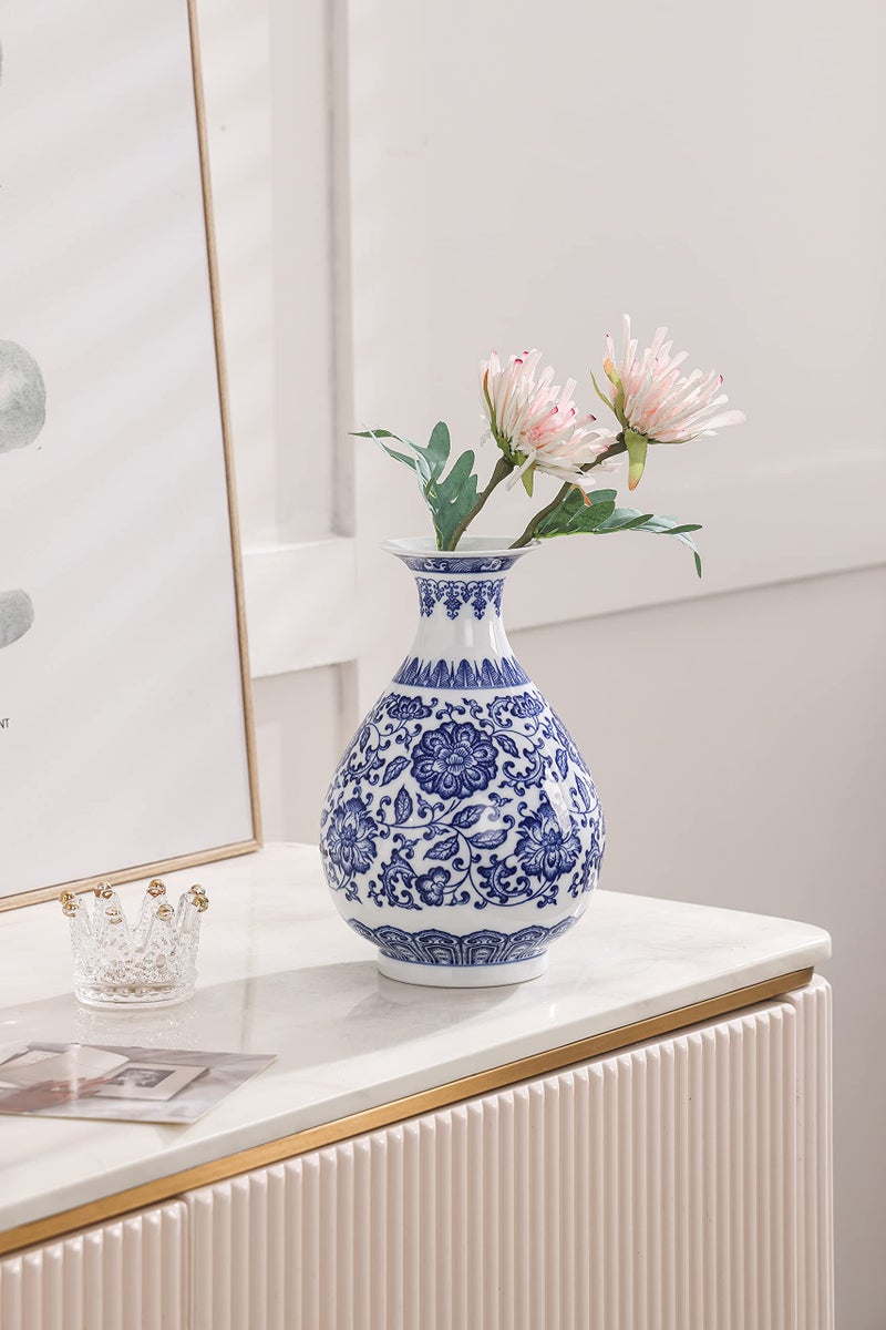 KuJaRen Blue and White Vase, Blue Vases Home DÃ©cor, Chinoiserie Vase, Blue and White Porcelain, Ceramic Vase for Home, Living Room, Bookshelf, Mantle Fireplace,Table Centerpieces, Centerpieces,8" - Image 5