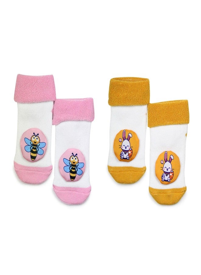 Soxbae New Born Baby Socks| Stylish Cute Cartoon Face Pattern Shoes Socks|Non-Slip Fancy Towel for Boys and Girls|Free Size |Pack of 2 Pairs, 6-12 Month