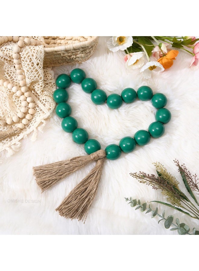 OMISHE OMISHE Large Wood Bead Garland Green with 1.6" Diameter Wooden Beads and Tassels, 41" Long Rustic Farmhouse Country Wood Beads Garland for Home Tiered Tray Decor, Decorative Beads Garland Green  - Image 2