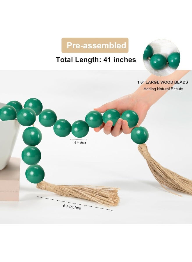 OMISHE OMISHE Large Wood Bead Garland Green with 1.6" Diameter Wooden Beads and Tassels, 41" Long Rustic Farmhouse Country Wood Beads Garland for Home Tiered Tray Decor, Decorative Beads Garland Green  - Image 3
