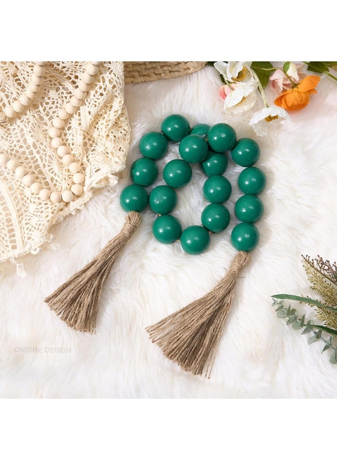 OMISHE Large Wood Bead Garland Green with 1.6" Diameter Wooden Beads and Tassels, 41" Long Rustic Farmhouse Country Wood Beads Garland for Home Tiered Tray Decor, Decorative Beads Garland Green