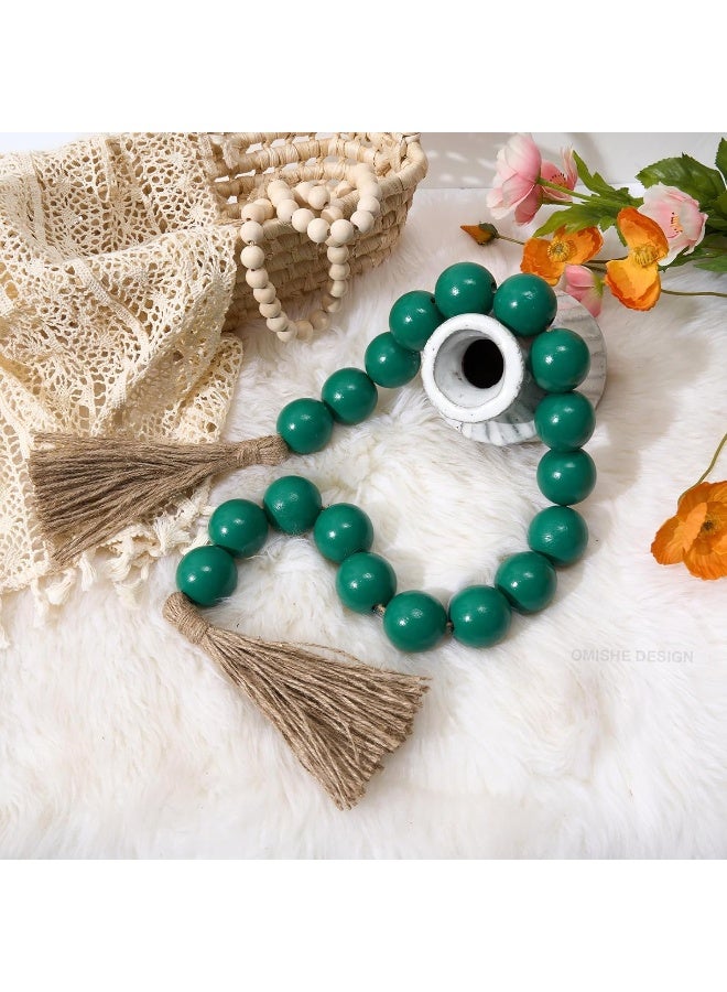 OMISHE OMISHE Large Wood Bead Garland Green with 1.6" Diameter Wooden Beads and Tassels, 41" Long Rustic Farmhouse Country Wood Beads Garland for Home Tiered Tray Decor, Decorative Beads Garland Green  - Image 4