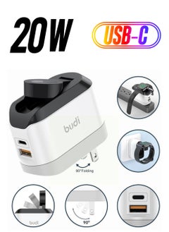 budi 3 In 1 Combined Wall and Watch Wireless Charger 20W USB-C PD+QC3.0  - Image 1