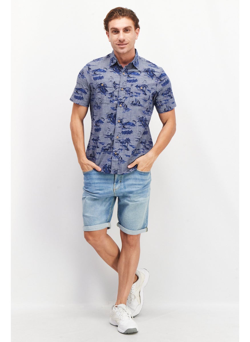 Tailor Vintage - Men Regular Fit Allover Print Short Sleeves Casual Shirt, Blue - Image 1