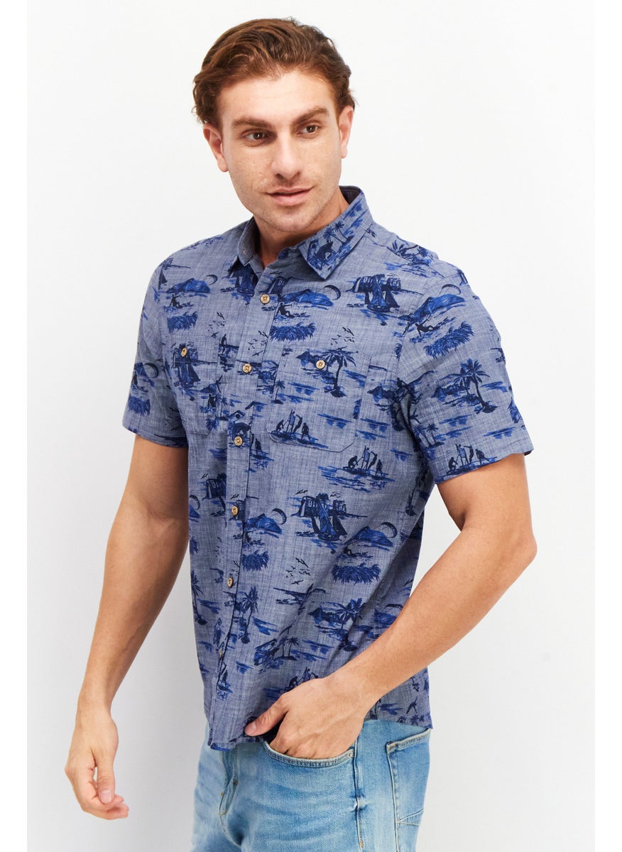 Tailor Vintage - Men Regular Fit Allover Print Short Sleeves Casual Shirt, Blue - Image 1