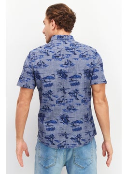 Tailor Vintage Men Regular Fit Allover Print Short Sleeves Casual Shirt, Blue  - Image 4