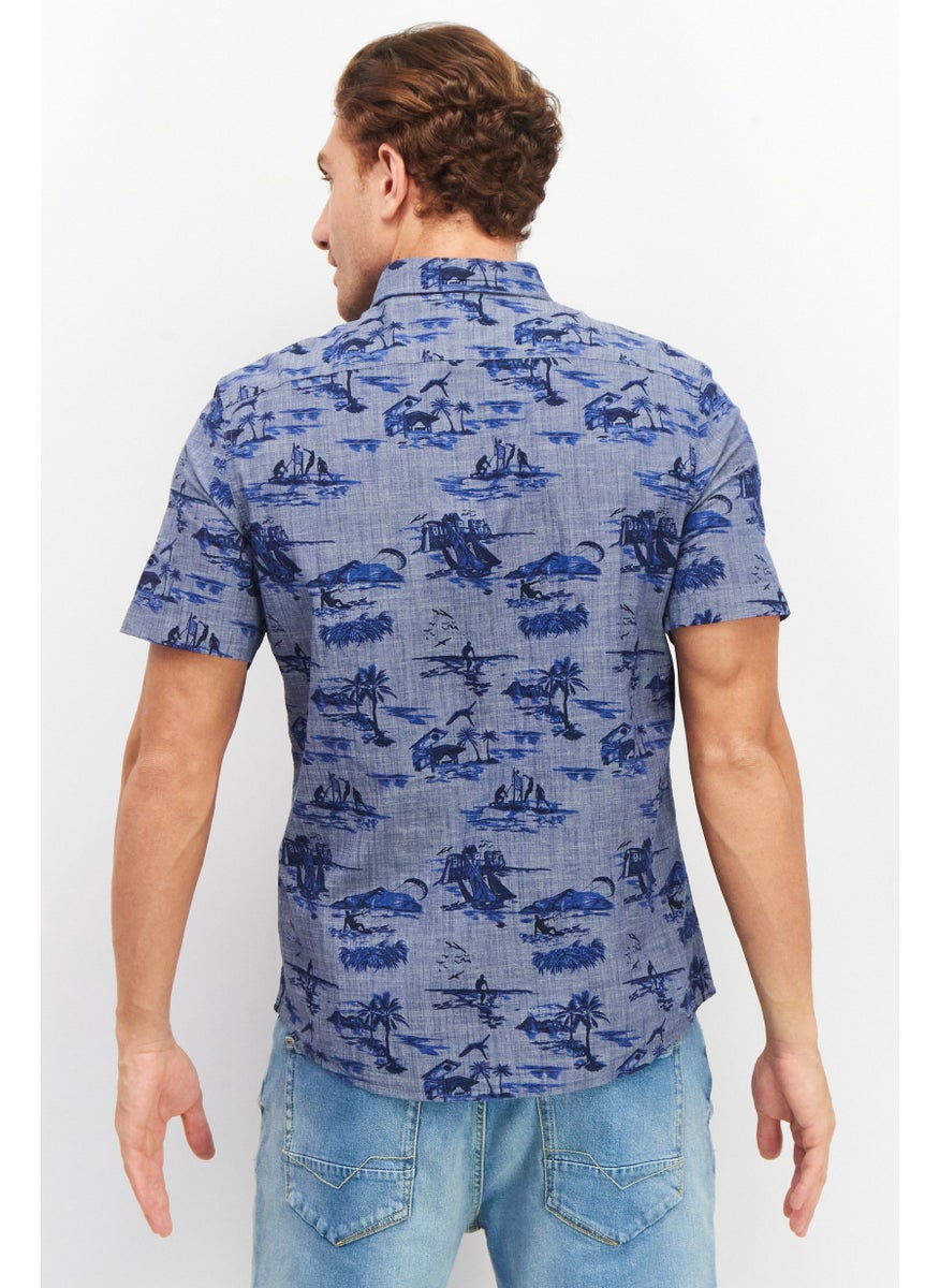 Tailor Vintage - Men Regular Fit Allover Print Short Sleeves Casual Shirt, Blue - Image 1