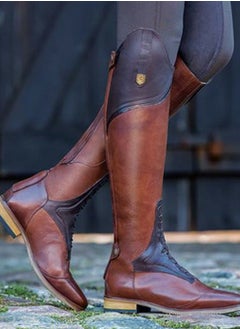 Loquat Women's Over The Knee Boots Fashion Flat Heel Round Toe Back Zip Knight Boots Light Brown  - Image 2