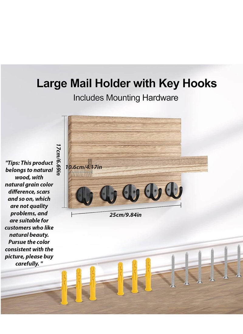 Generic - Key Holder for Wall, Decorative Key and Mail Holder with Shelf Has Large Key Hooks for Bags, Coats – Paulownia Wood Key Hanger with Mounting Hardware (9.8”W x 6.7”H x 4.2”D) (Burnt Wood) - Image 1