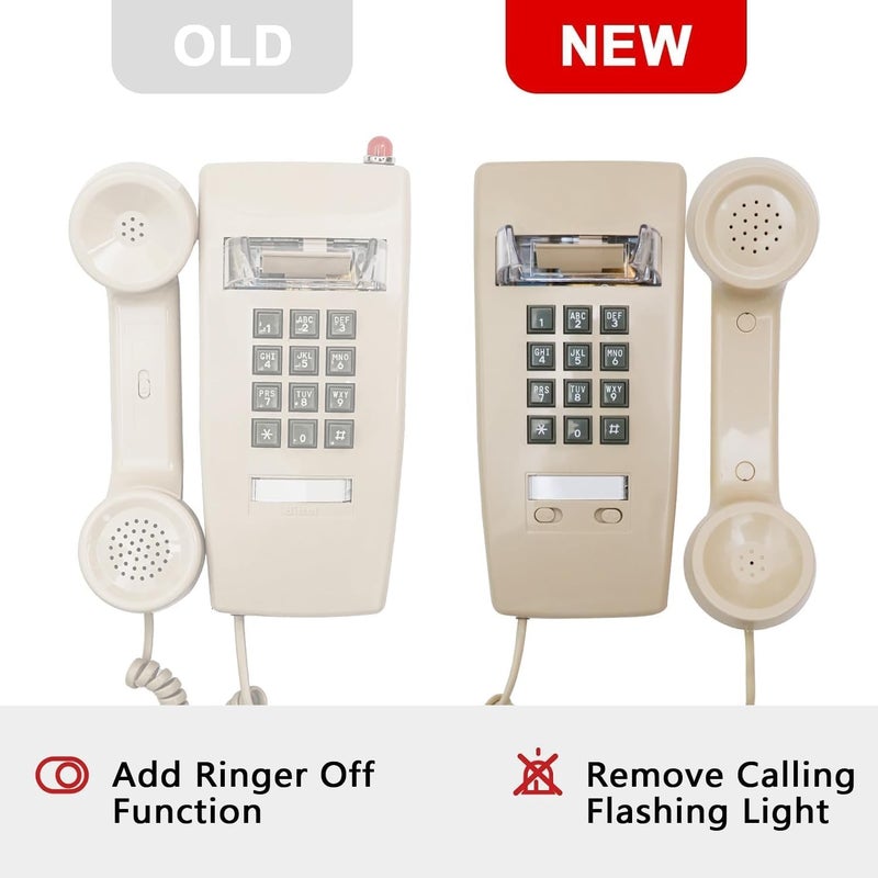 Sangyn Retro Wall Phones for Landline with Loud Mechanical Ringing Vintage Wall Mount Phone with Volume Adjustable Old Fashioned Corded Landline Telephone for Home School Hotel Office, Beige - Image 2