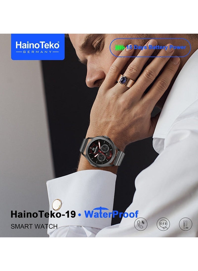 Haino Teko HainoTeko-19 Waterproof Smart Watch Large Screen AMOLED Display Smart Watch With 3 Pair Straps Charging Cable and 15 Days Battery Life Designed for Men Silver - Image 3