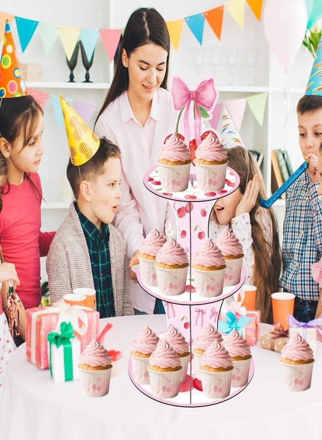 Keluna Cherry Bow Birthday Party Decorations - 3 Tier Pink Bow Cupcake Stand She's The Cherry Theme Party Supplies Dessert Tower Holder for Birthday Baby Shower Wedding Decorations - Image 5