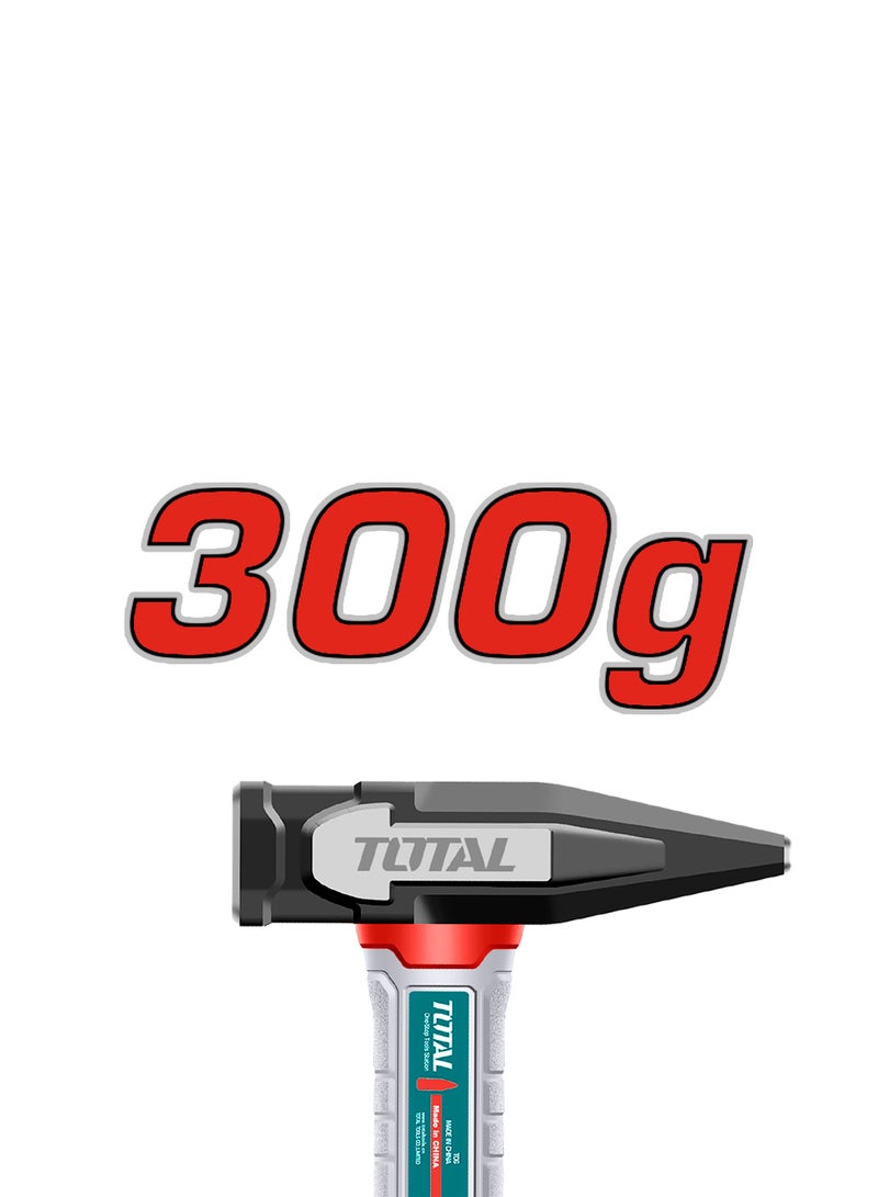 TOTAL Total Machinist Hammer, 300g, Drop-Forged Head, Heat-Treated Carbon Steel, Fiberglass Handle with TPR Coating  - Image 2