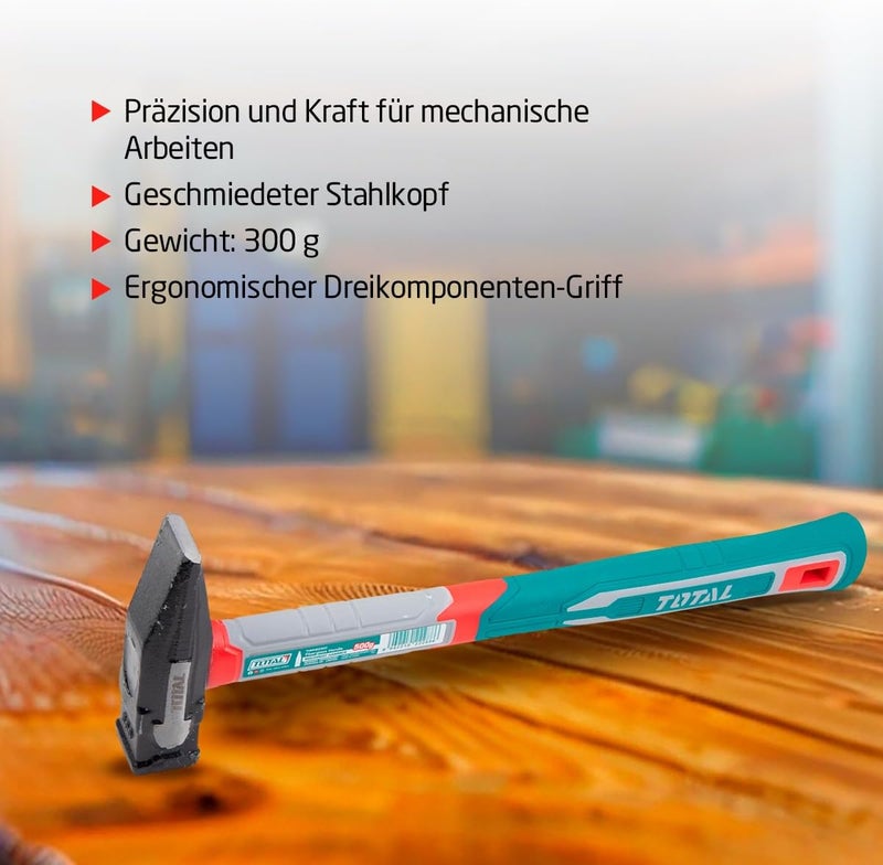 توتال مطرقة فني من توتال، وزن 300 جرام، رأس مطروق بالتطريق الحراري، مصنوعة من فولاذ كربوني معالج حرارياً، مقبض من الألياف الزجاجية مع طلاء TPR لراحة الإمساك - Image 3