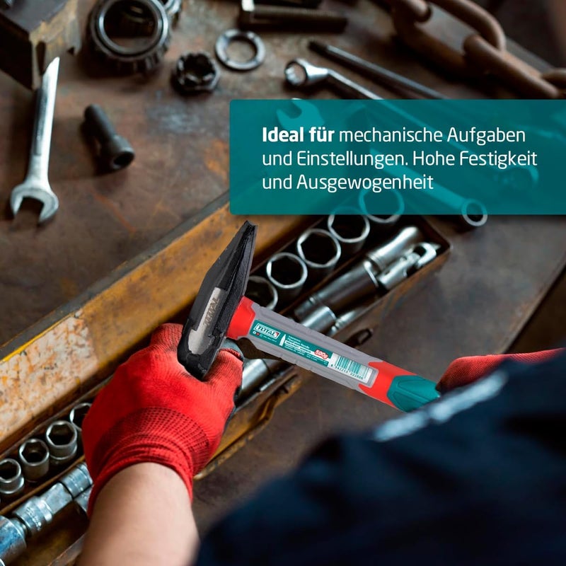 توتال مطرقة فني من توتال، وزن 300 جرام، رأس مطروق بالتطريق الحراري، مصنوعة من فولاذ كربوني معالج حرارياً، مقبض من الألياف الزجاجية مع طلاء TPR لراحة الإمساك - Image 4