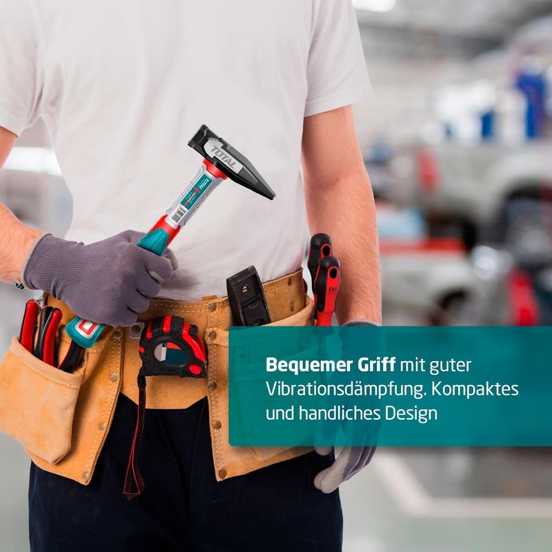 توتال مطرقة فني من توتال، وزن 300 جرام، رأس مطروق بالتطريق الحراري، مصنوعة من فولاذ كربوني معالج حرارياً، مقبض من الألياف الزجاجية مع طلاء TPR لراحة الإمساك - Image 5