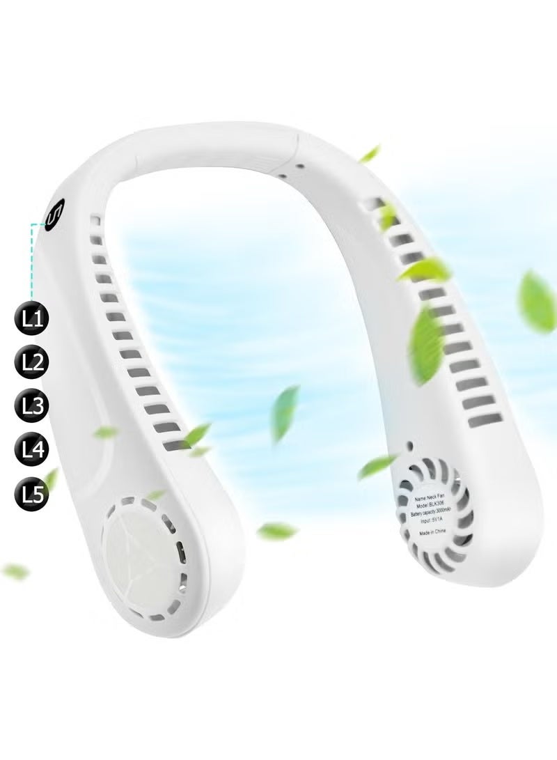 Denx Portable Hanging Neck Fan with Digital Screen, 5 Speed Levels, USB Rechargeable Wearable Personal Fan, 360° Cooling for Work, Travel, Sports & Outdoor Use, White DX2576 - Image 2