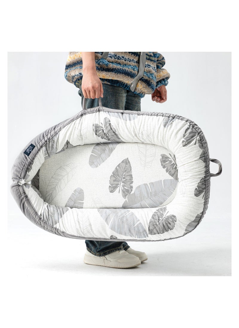 Little Story Soft Breathable Fiberfill Newborn Lounger Bed - Feather Grey  - Image 5