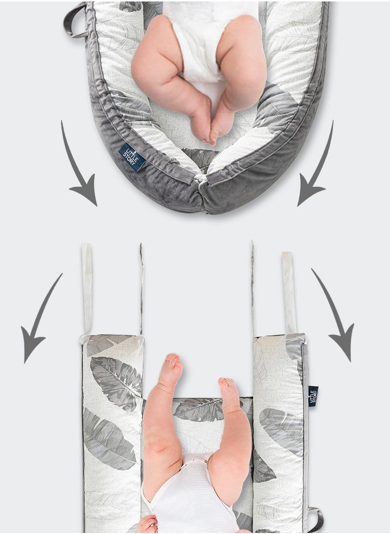 Little Story Soft Breathable Fiberfill Newborn Lounger Bed - Feather Grey  - Image 3