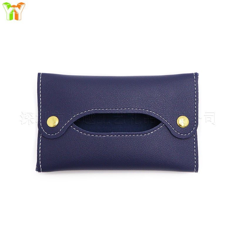 Generic Portable Mini Paper Towel Bag PU Leather Detachable Baby Wet Towel Box Home Use Portable Sanitary Napkin Holder Navy blue