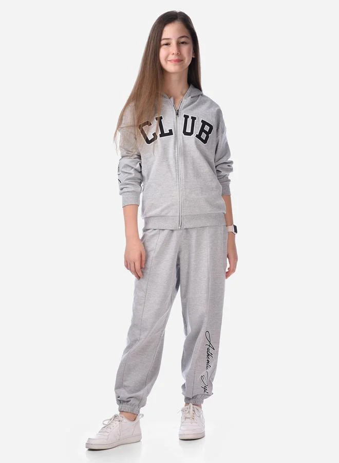 victor and jane Slogan Print Full Zipper Hoodie & Joggers Set by Styli