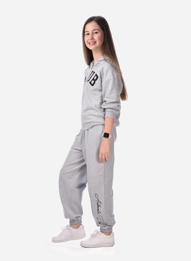 victor and jane Slogan Print Full Zipper Hoodie & Joggers Set by Styli