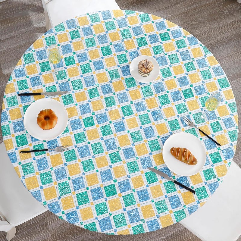 Walrus Round Vinyl Fitted Tablecloth with Flannel Backing Elastic Edge Design Table Cover Waterproof Oil-Proof PVC Table Cloth Stain-Resistant Best for 32"-36" Round - Image 1