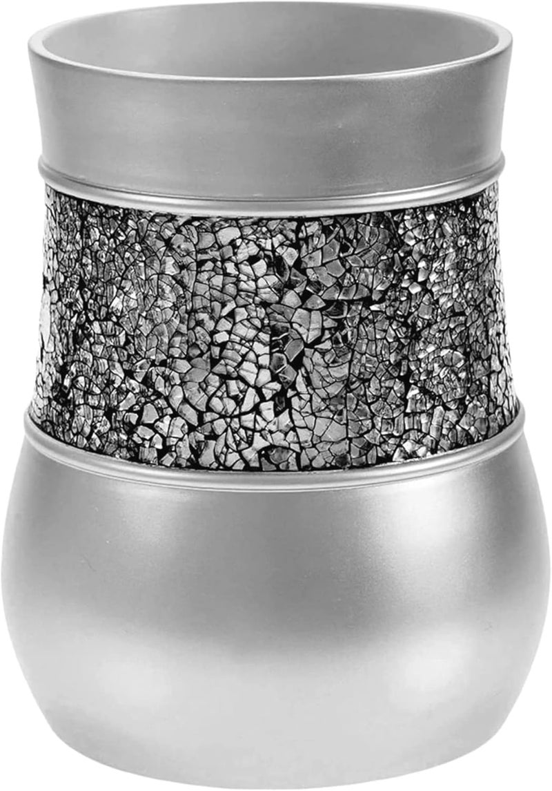 Creative Scents Crackled Glass Silver Small Bathroom Trash Can 2.06 Gal / 7.8L – Decorative Waste Basket for Bathroom, Powder Room or Bedroom - Durable Mini Wastebasket with Beautiful Crackled Glass - Image 1