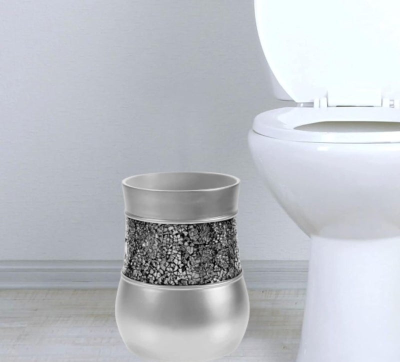 Creative Scents Crackled Glass Silver Small Bathroom Trash Can 2.06 Gal / 7.8L – Decorative Waste Basket for Bathroom, Powder Room or Bedroom - Durable Mini Wastebasket with Beautiful Crackled Glass - Image 3