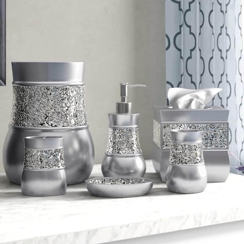 Creative Scents Crackled Glass Silver Small Bathroom Trash Can 2.06 Gal / 7.8L – Decorative Waste Basket for Bathroom, Powder Room or Bedroom - Durable Mini Wastebasket with Beautiful Crackled Glass - Image 5