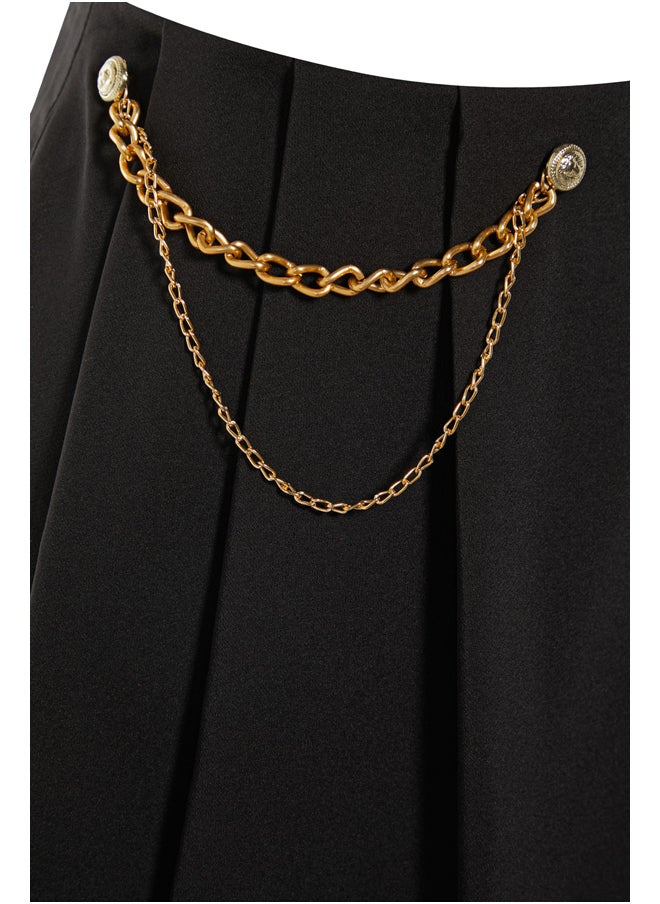trendyol - Black Chain and Pleat Detail Woven Shorts Skirt TWOAW23SR00041 - Image 1