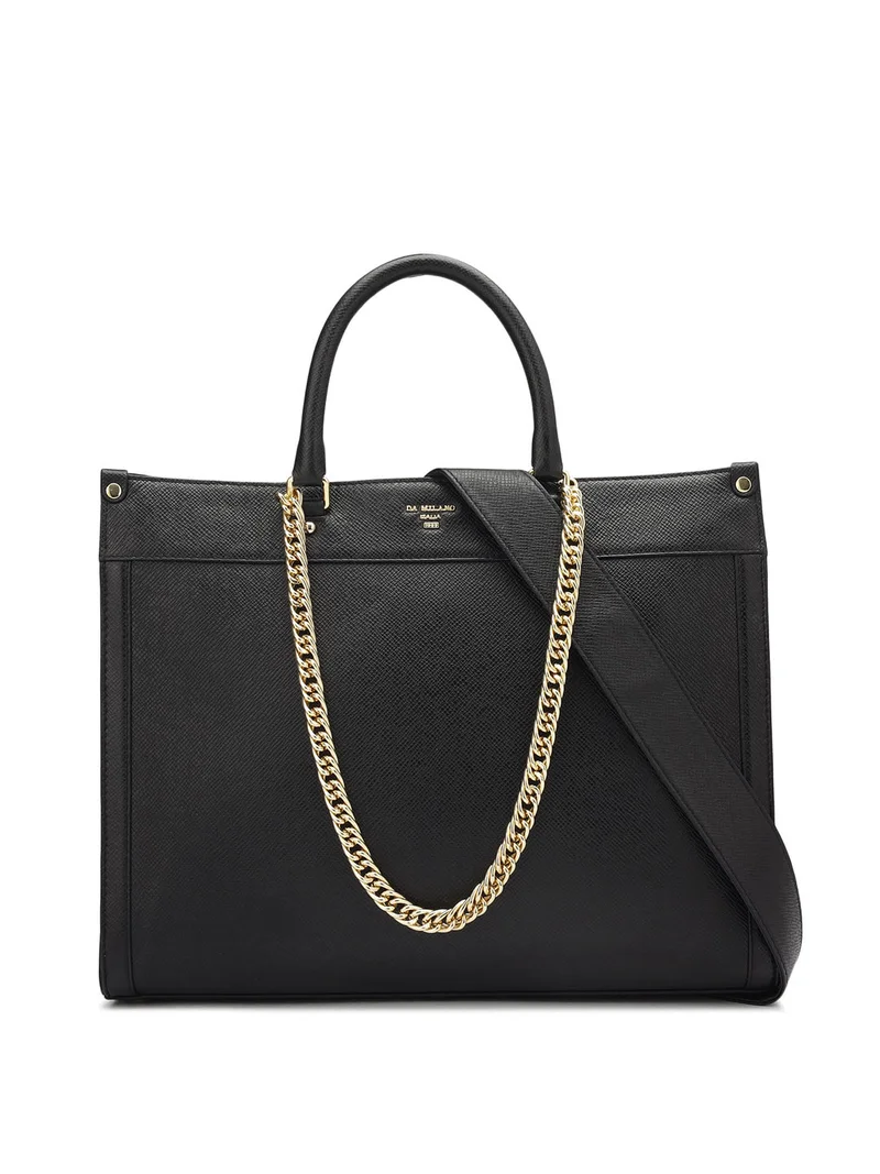 دا ميلانو حقيبة يد نسائية جلد طبيعي أسود