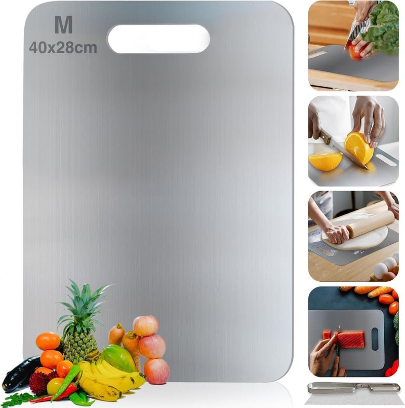 MAX-EMA GLOBAL MAX-EMA Stainless Steel Chopping Board 40x28cm For Kitchen Sus 304 Heavy-duty Cutting Board For Fruit, Vegetables, Meat Dishwasher Safe, Non-slip, Titanium Finish - Medium - Image 1