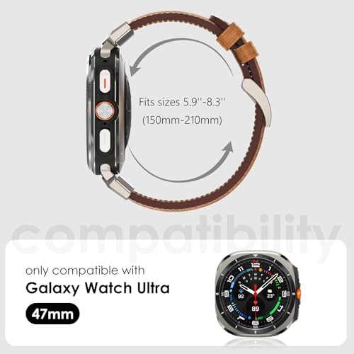 FULLIFE Leather Bands Compatible with Samsung Galaxy Watch 7 Ultra Bands 47mm, Sturdy Stainless Steel Metal Connector Widened Genuine Leather Strap for Samsung Watch Ultra 7 Accessories for Men Women - Image 5