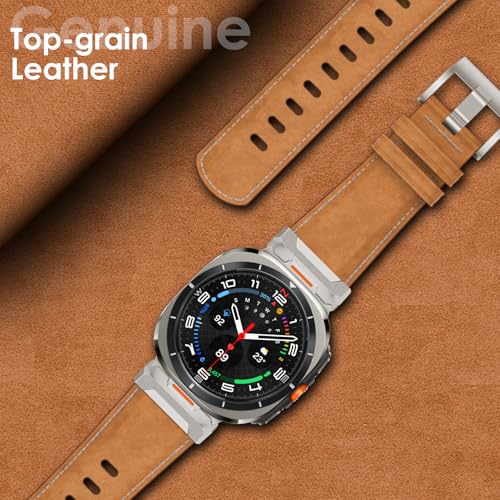 FULLIFE Leather Bands Compatible with Samsung Galaxy Watch 7 Ultra Bands 47mm, Sturdy Stainless Steel Metal Connector Widened Genuine Leather Strap for Samsung Watch Ultra 7 Accessories for Men Women - Image 3