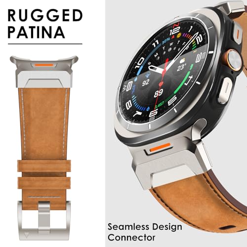 FULLIFE Leather Bands Compatible with Samsung Galaxy Watch 7 Ultra Bands 47mm, Sturdy Stainless Steel Metal Connector Widened Genuine Leather Strap for Samsung Watch Ultra 7 Accessories for Men Women - Image 4