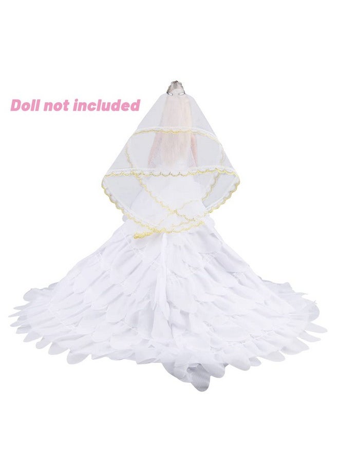 Keysse Doll Clothes Voluminous Skirt Large Trailing Wedding Dress With 5 Accessories Crown+ Veil+ Bow Hair Clips+ Necklace And Bracelet Princess Evening Party Clothes Outfit For 11.5" Doll  - Image 4