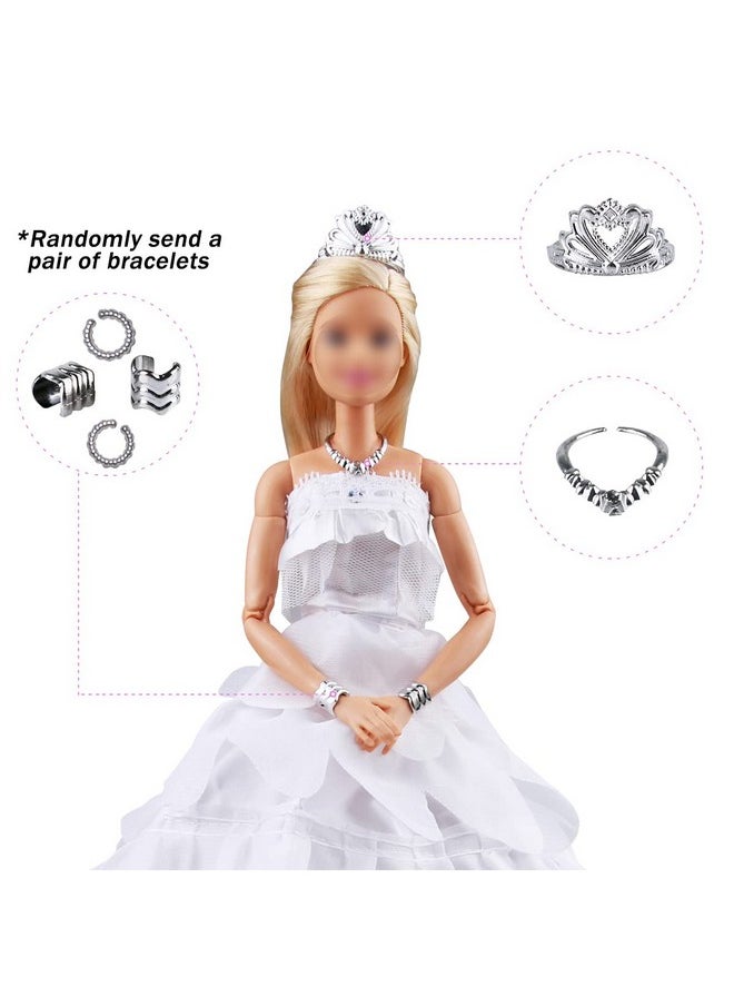 Keysse Doll Clothes Voluminous Skirt Large Trailing Wedding Dress With 5 Accessories Crown+ Veil+ Bow Hair Clips+ Necklace And Bracelet Princess Evening Party Clothes Outfit For 11.5" Doll  - Image 5