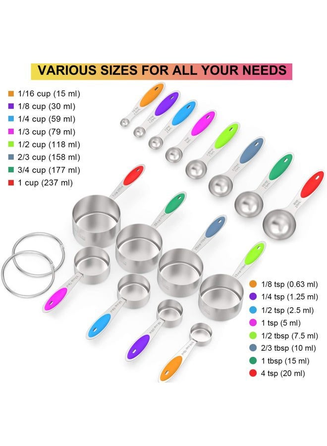 Wildone Measuring Cups & Spoons Set of 16 - Premium Stainless Steel Measuring Cups and Measuring Spoons with Colored Silicone Handle, including 8 Nesting Cups, 8 Spoons, for Dry and Liquid Ingredient - Image 2