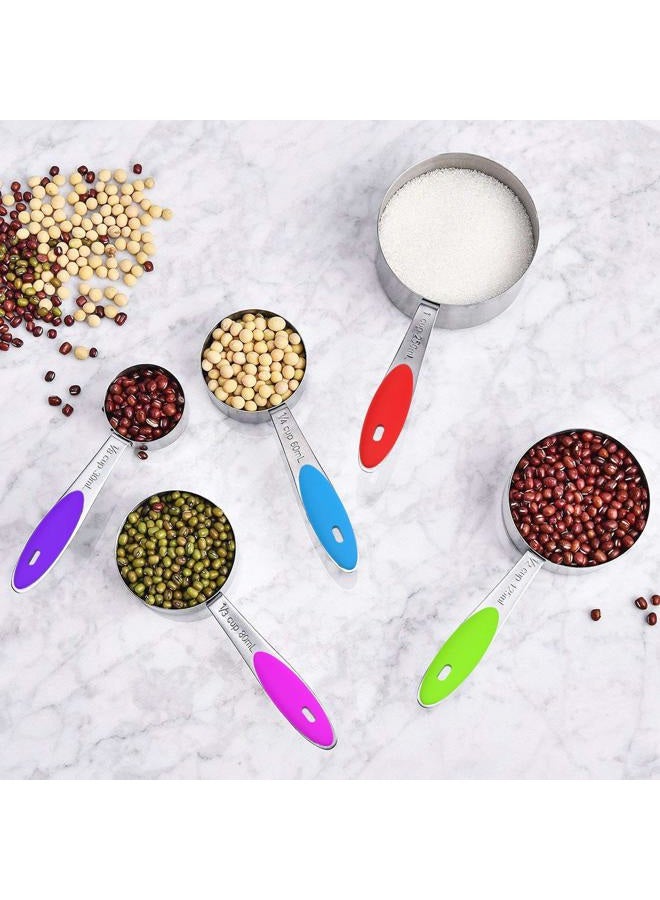 Wildone Measuring Cups & Spoons Set of 16 - Premium Stainless Steel Measuring Cups and Measuring Spoons with Colored Silicone Handle, including 8 Nesting Cups, 8 Spoons, for Dry and Liquid Ingredient - Image 4