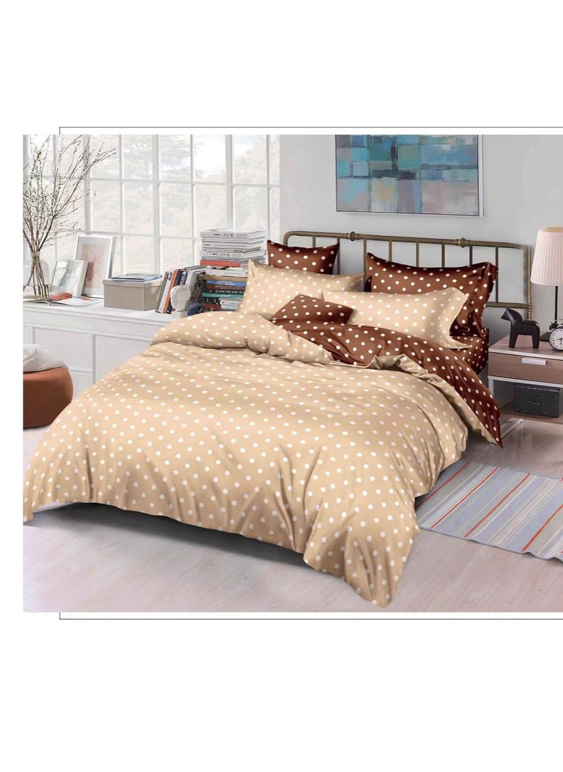 بيج طقم لحاف Embrace King Comforter مكون من 6 قطع من القطن المصقول مقاس كينج، ملاءة سرير واحدة مثبتة 200 * 200 سم، لحاف واحد ثابت 220 * 240 سم، 4 قطع أغطية وسائد فائقة النعومة 