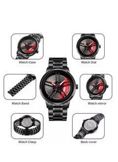 SKMEI SKMEI Men's Sports Watch 3D Hollow Wheel Design Stainless Steel Watch Waterproof Car Wheel Rolling Spinning Dial Watch 1990D  - Image 3