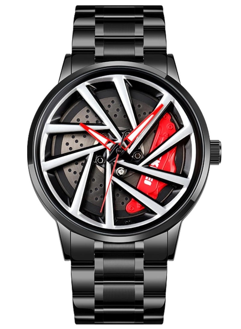 سكمي ساعة سكيمي الرياضية للرجال بتصميم عجلة مجوفة ثلاثية الأبعاد من الفولاذ المقاوم للصدأ، مقاومة للماء، وعجلة سيارة دوارة، طراز 1990 - Image 1