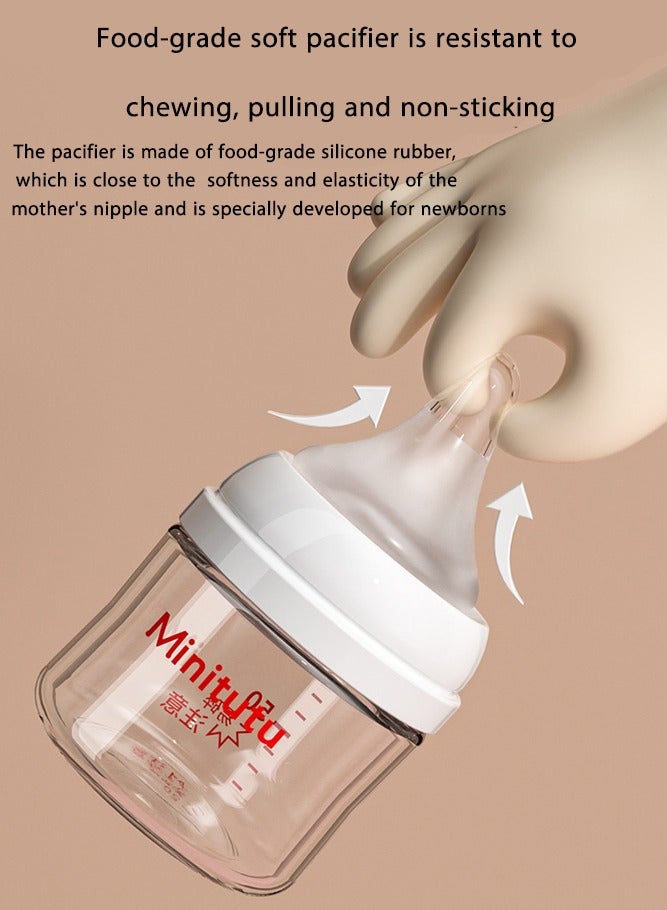 Minitutu Wide-Caliber Glass Baby Bottle With Breast-Like Nipples  for Newborns, 80ML, 0M+ - Image 4