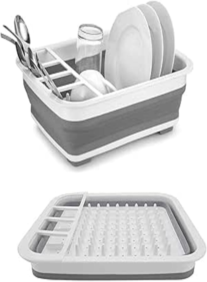 WEIRVI Multifunctional Silicon Dish Drainer with Spoon Storage Holder Made with Heavy Duty Plastic & Silicone (PP + TPE) | Easy Cleaning
