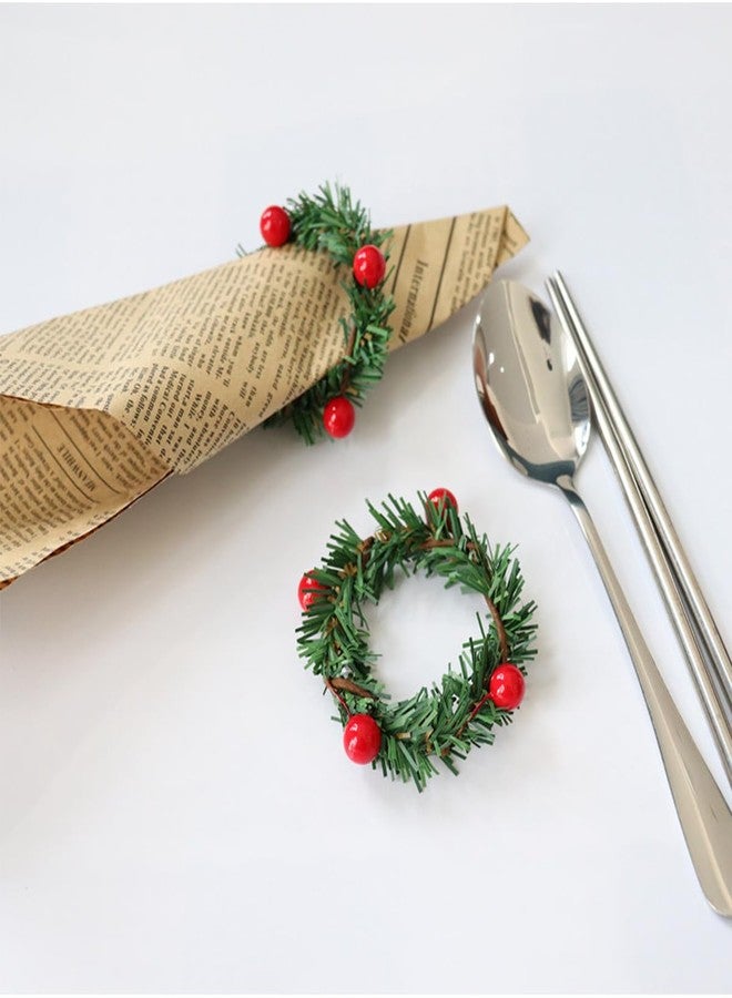 ASVNRES Napkin Rings Set of 6, Rustic Napkin Ring Serviette Holders Handmade Red Berry Table Decorations for Christmas Wedding Thanksgiving New Year - Image 2