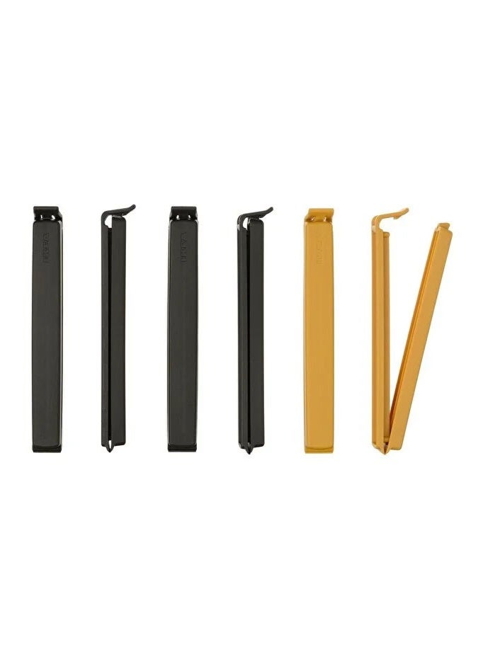 BEVARA 6-piece bag sealing clips, black and yellow, one size fits all, for keeping food fresh and storing snacks. - Image 1