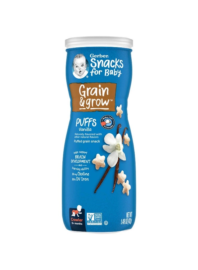 Gerber Gerber, Snacks for Baby, Grain & Grow, Puffs, Puffed Grain Snack, 8+ Months, Vanilla, 1.48 oz (42 g)  - Image 1