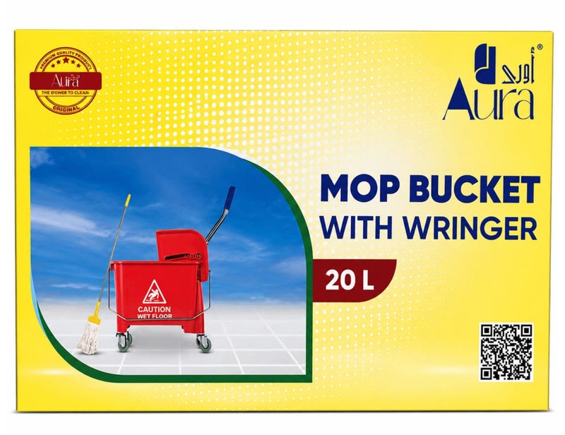 AURA Mop Bucket with Wringer 20L | Heavy Duty Cleaning Trolley with 360° Swivel Wheels | Leak-Proof Mop Bucket for Hotels, Offices, Restaurants & Home Use - Image 3