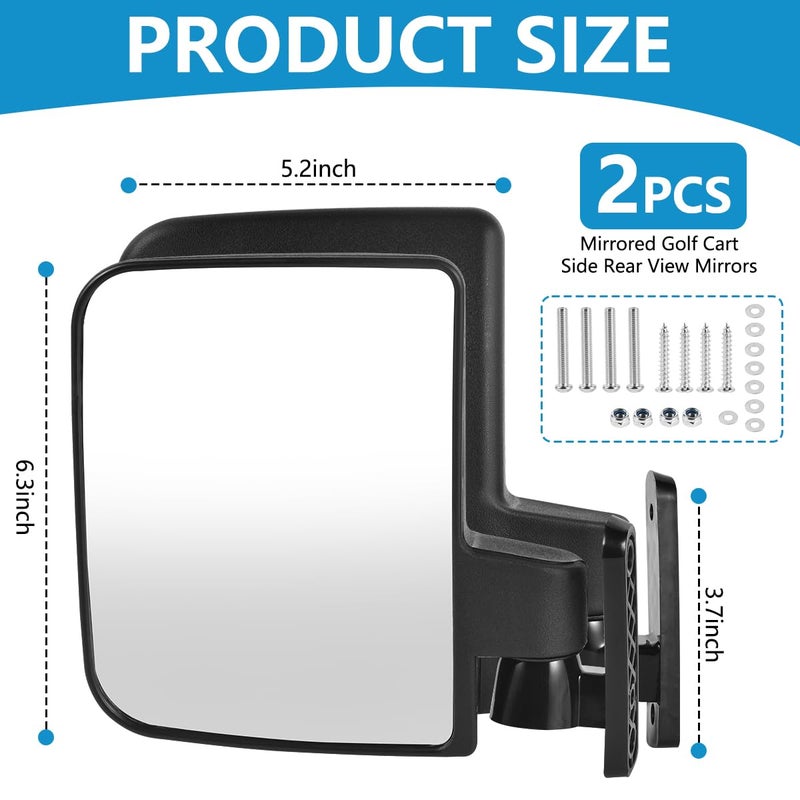 OBTANIM Adjustable Golf Cart Side Rear View Mirrors for Club Car EZ GO Yamaha and Others Carts - Image 2